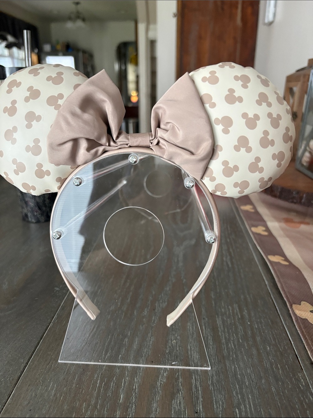 Mickey Ear Headband with Taupe Bow